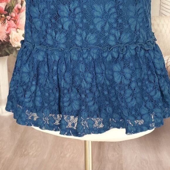 Ny Collection Women's Sleeveless Floral Lace Lined Back Zip Peplum Blouse Top - Picture 3 of 9